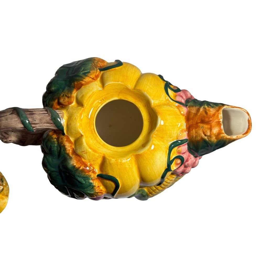 Vintage Ceramic Thanksgiving Banquet Teapot with Lid Grapes Leaves Corn Pumpkin - Picture 6 of 12